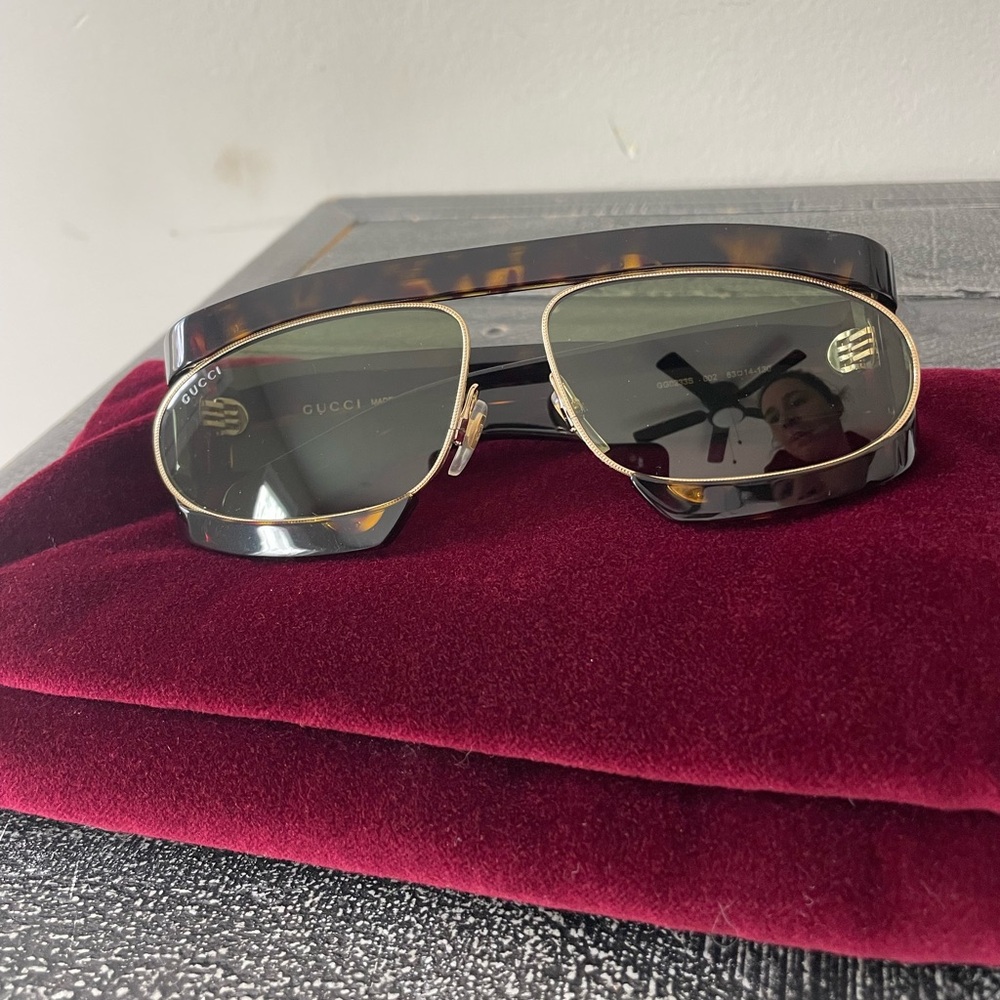 Gucci Tortoise and Gold Aviator Sunglasses